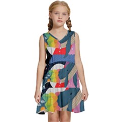 Whale Moon Ocean Digital Art Kids  Sleeveless Tiered Mini Dress