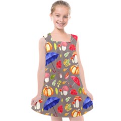 Autumn Seamless Background Leaves Kids  Cross Back Dress