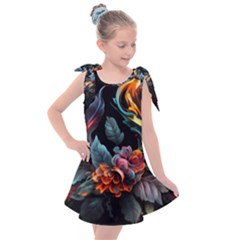 Flowers Flame Abstract Floral Kids  Tie Up Tunic Dress