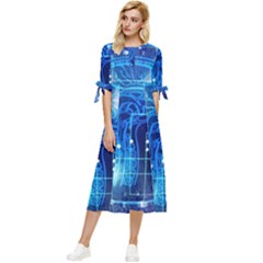 Artificial Intelligence Brain Think Art Bow Sleeve Chiffon Midi Dress by Jancukart