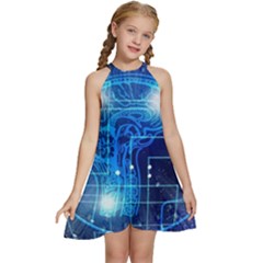 Artificial Intelligence Brain Think Art Kids  Halter Collar Waist Tie Chiffon Dress by Jancukart