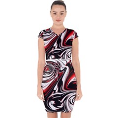 Modern Art Design Fantasy Surreal Capsleeve Drawstring Dress 