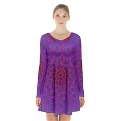 Geometric Pattern-line Art Long Sleeve Velvet V-neck Dress