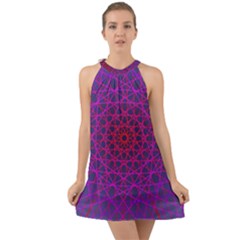 Geometric Pattern-line Art Halter Tie Back Chiffon Dress