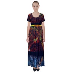 Space Nature Fantasy Trees High Waist Short Sleeve Maxi Dress