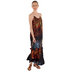 Space Nature Fantasy Trees Cami Maxi Ruffle Chiffon Dress