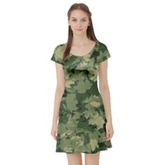 Green Leaves Camouflage Short Sleeve Skater Dress