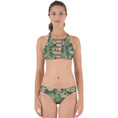 Green Leaves Camouflage Perfectly Cut Out Bikini Set by Ravend