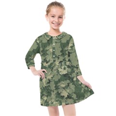 Green Leaves Camouflage Kids  Quarter Sleeve Shirt Dress