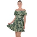 Green Leaves Camouflage Off Shoulder Velour Dress View1