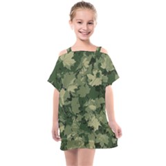 Green Leaves Camouflage Kids  One Piece Chiffon Dress