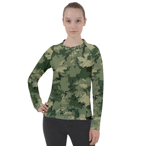 Green Leaves Camouflage Women s Pique Long Sleeve Tee by Ravend