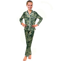 Green Leaves Camouflage Kid s Satin Long Sleeve Pajamas Set