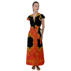 Fractal Mandelbrot Set Pattern Art Flutter Sleeve Maxi Dress