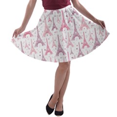 Eiffel Tower Pattern Wallpaper A-line Skater Skirt