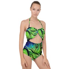 Fractal Art Pattern Abstract Scallop Top Cut Out Swimsuit