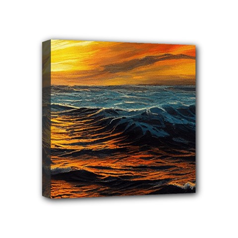 Ocean Sunset Sea Ocean Sunset Mini Canvas 4  X 4  (stretched)