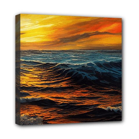 Ocean Sunset Sea Ocean Sunset Mini Canvas 8  X 8  (stretched)