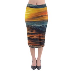 Ocean Sunset Sea Ocean Sunset Midi Pencil Skirt