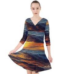 Ocean Sunset Sea Ocean Sunset Quarter Sleeve Front Wrap Dress