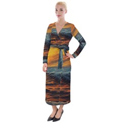 Ocean Sunset Sea Ocean Sunset Velvet Maxi Wrap Dress