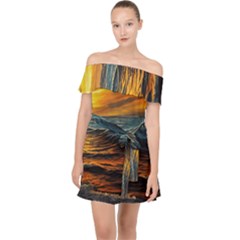 Ocean Sunset Sea Ocean Sunset Off Shoulder Chiffon Dress