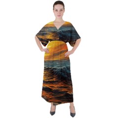 Ocean Sunset Sea Ocean Sunset V-neck Boho Style Maxi Dress