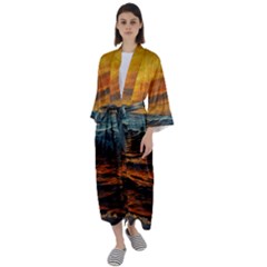 Ocean Sunset Sea Ocean Sunset Maxi Satin Kimono