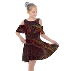 Fractal Pattern Geometric Pattern Kids  Shoulder Cutout Chiffon Dress