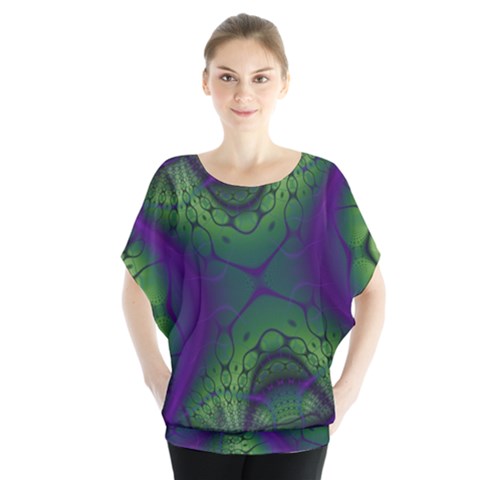 Abstract Art Fractal Batwing Chiffon Blouse by Ravend