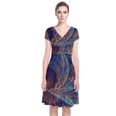 Fractal Abstract- Art Short Sleeve Front Wrap Dress