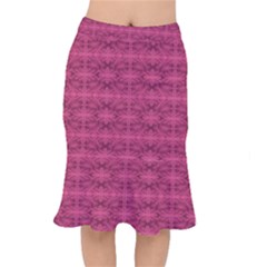 Elegant Pink Floral Geometric Pattern Short Mermaid Skirt by dflcprintsclothing