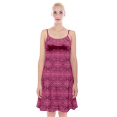 Elegant Pink Floral Geometric Pattern Spaghetti Strap Velvet Dress by dflcprintsclothing