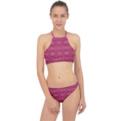 Elegant Pink Floral Geometric Pattern Racer Front Bikini Set by dflcprintsclothing