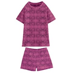 Elegant Pink Floral Geometric Pattern Kids  Swim Tee And Shorts Set by dflcprintsclothing