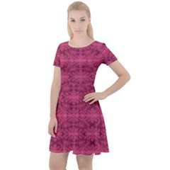 Elegant Pink Floral Geometric Pattern Cap Sleeve Velour Dress  by dflcprintsclothing