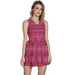 Elegant Pink Floral Geometric Pattern Sleeveless High Waist Mini Dress by dflcprintsclothing
