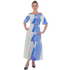 Abstract T- Shirt Blue Abstract Chess Cell Pattern Minimalism T- Shirt Shoulder Straps Boho Maxi Dress 