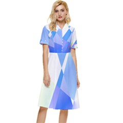 Abstract T- Shirt Blue Abstract Chess Cell Pattern Minimalism T- Shirt Button Top Knee Length Dress