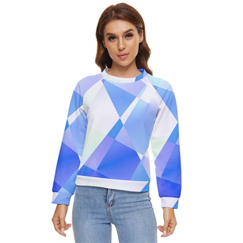 Abstract T- Shirt Blue Abstract Chess Cell Pattern Minimalism T- Shirt Women s Long Sleeve Raglan Tee by maxcute