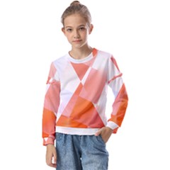 Abstract T- Shirt Peach Geometric Chess Colorful Pattern T- Shirt Kids  Long Sleeve Tee With Frill 