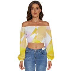 Abstract T- Shirt Yellow Chess Cell Abstract Pattern T- Shirt Long Sleeve Crinkled Weave Crop Top by maxcute
