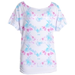 Bat Pattern T- Shirt Bats And Bows Blue Pink T- Shirt Women s Oversized Tee by maxcute