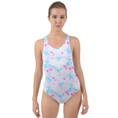 Bat Pattern T- Shirt Bats And Bows Blue Pink T- Shirt Cut-out Back One Piece Swimsuit by maxcute