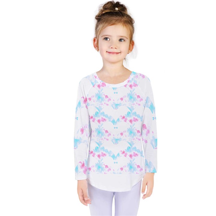 Bat Pattern T- Shirt Bats And Bows Blue Pink T- Shirt Kids  Long Sleeve Tee