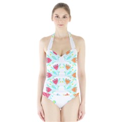 Batik T- Shirt Batik Flower Pattern 5 Halter Swimsuit by maxcute