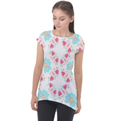 Batik T- Shirt Batik Flower Pattern 6 Cap Sleeve High Low Top by maxcute