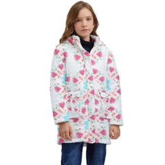 Batik T- Shirt Batik Flower Pattern 6 Kid s Hooded Longline Puffer Jacket