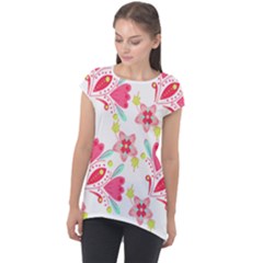 Batik T- Shirt Batik Flower Pattern 7 Cap Sleeve High Low Top by maxcute