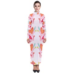 Batik T- Shirt Batik Flower Pattern8 Turtleneck Maxi Dress